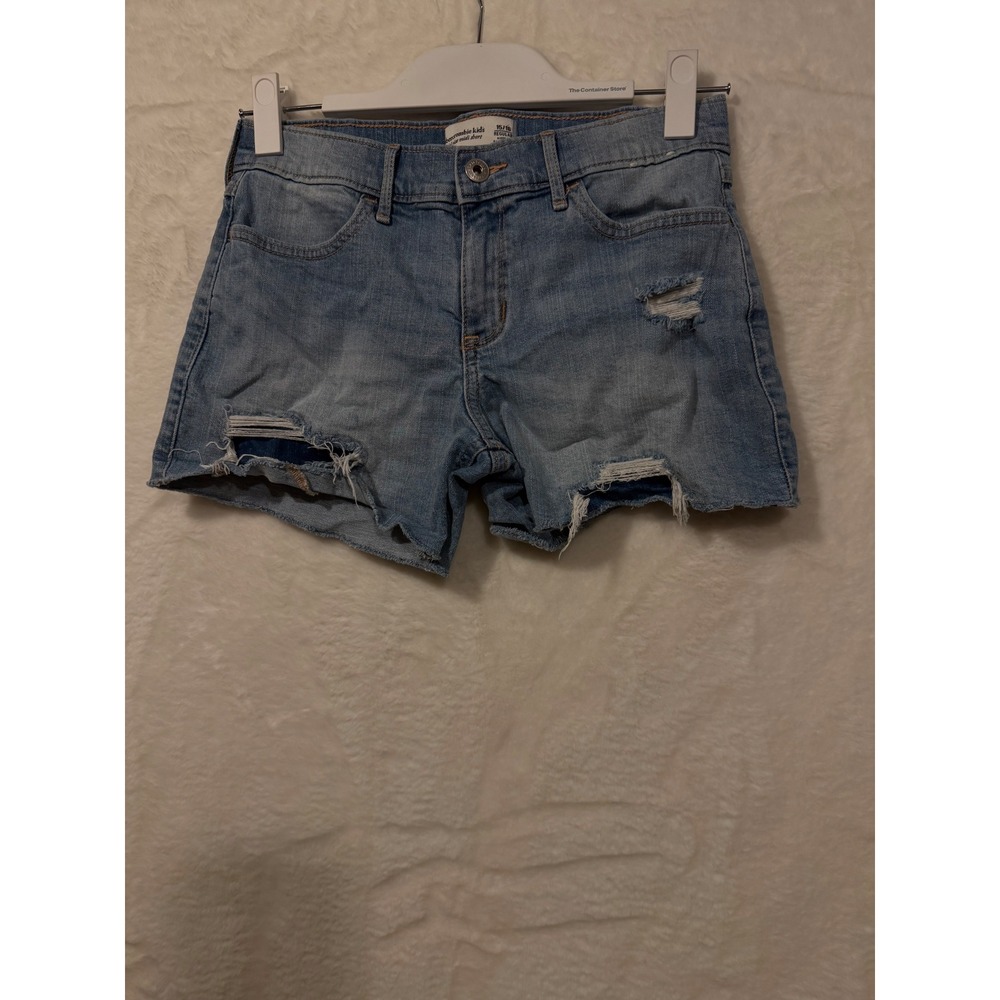 Abercrombie Kids Girls 15/16 Mid Rise Midi Shorts Distressed Denim Light Wash 26